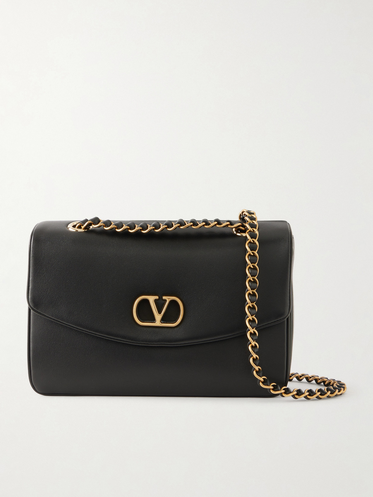 Valentino Garavani Djuna Embellished Leather Shoulder Bag In Black