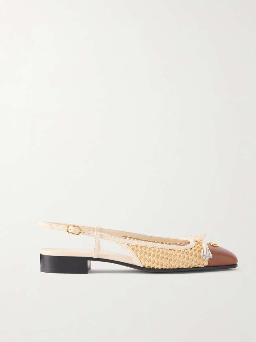 Valentino Garavani — Valet Du Roi 25 tasseled leather-trimmed and raffia slingback ballet flats