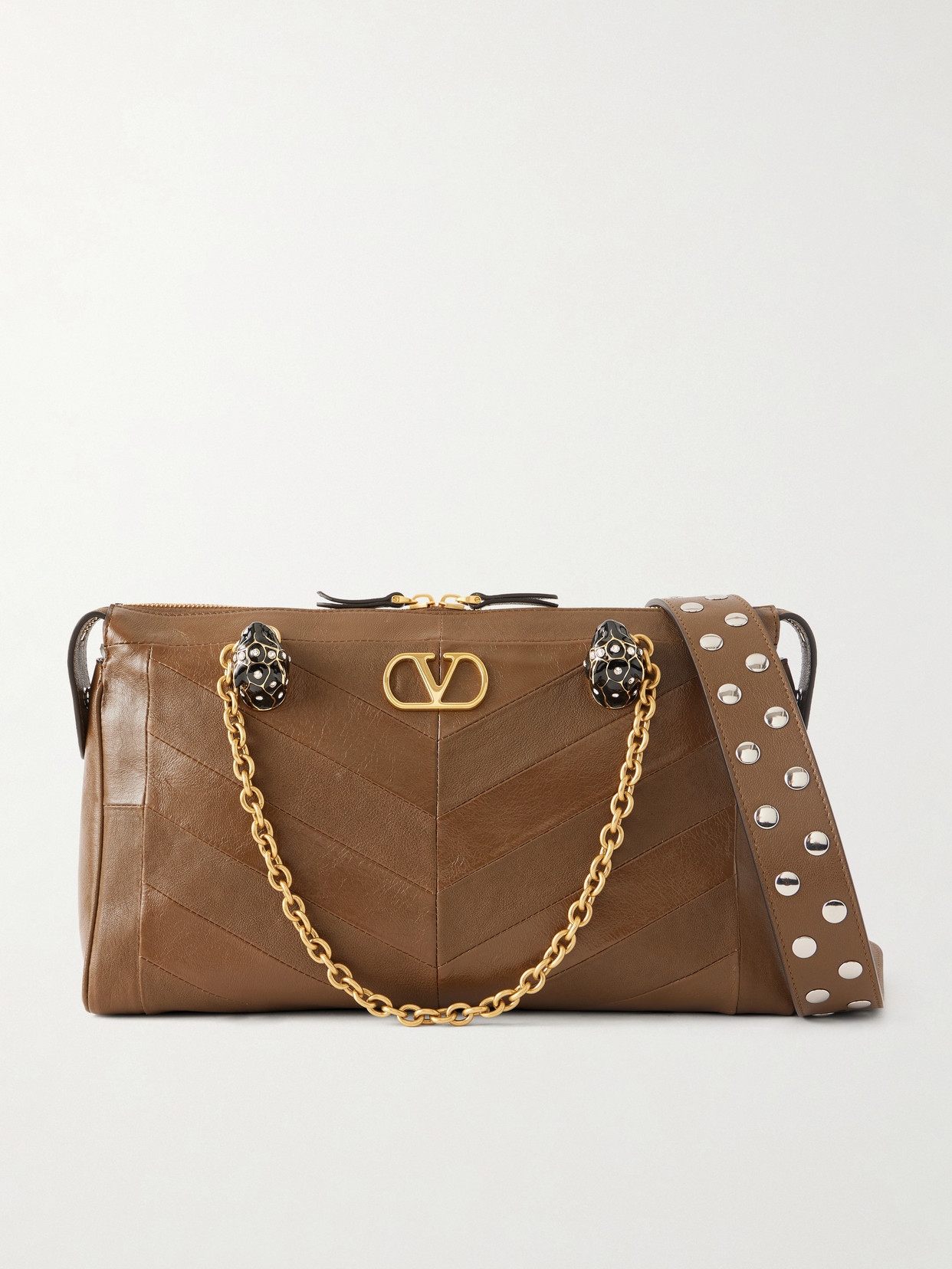 Valentino Garavani Panthea Medium Embellished Leather Shoulder Bag In Brown