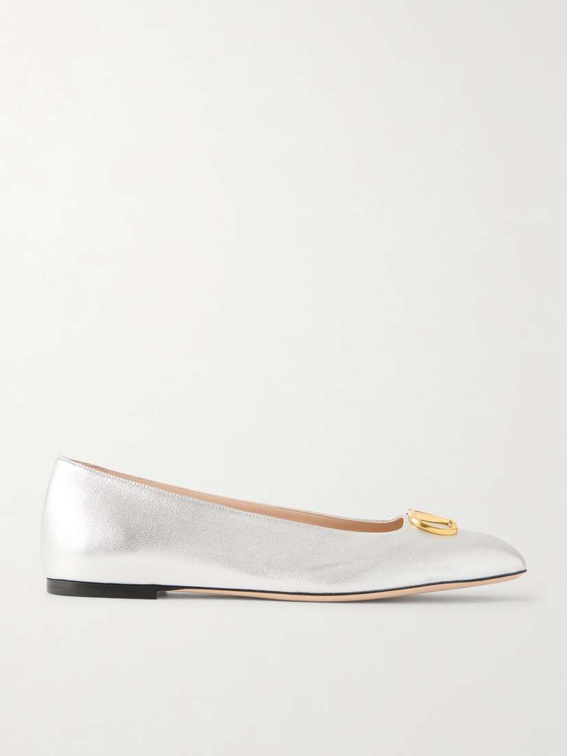 Valentino Garavani Vlogo Metallic Leather Ballet Flats