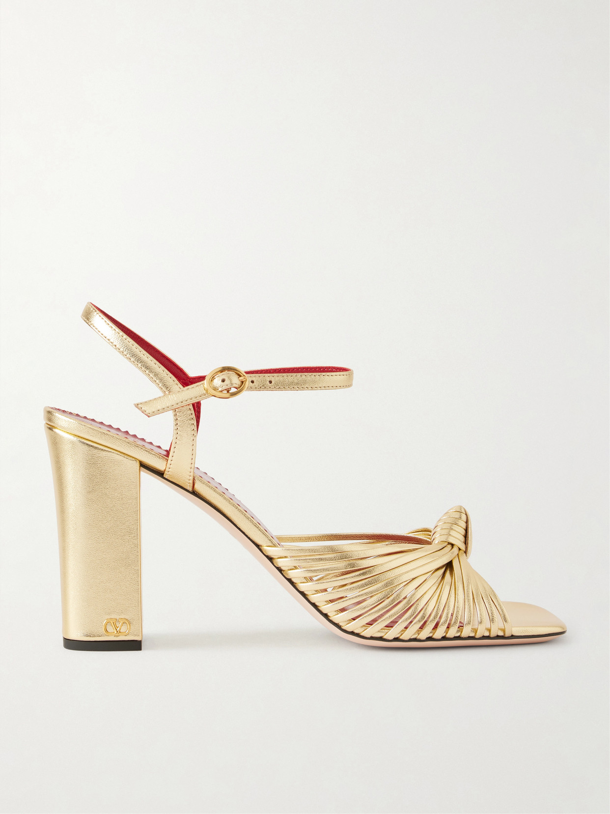 Valentino Garavani 90mm Vlogo Anne Metallic Leather Block-heel Sandals In Yellow