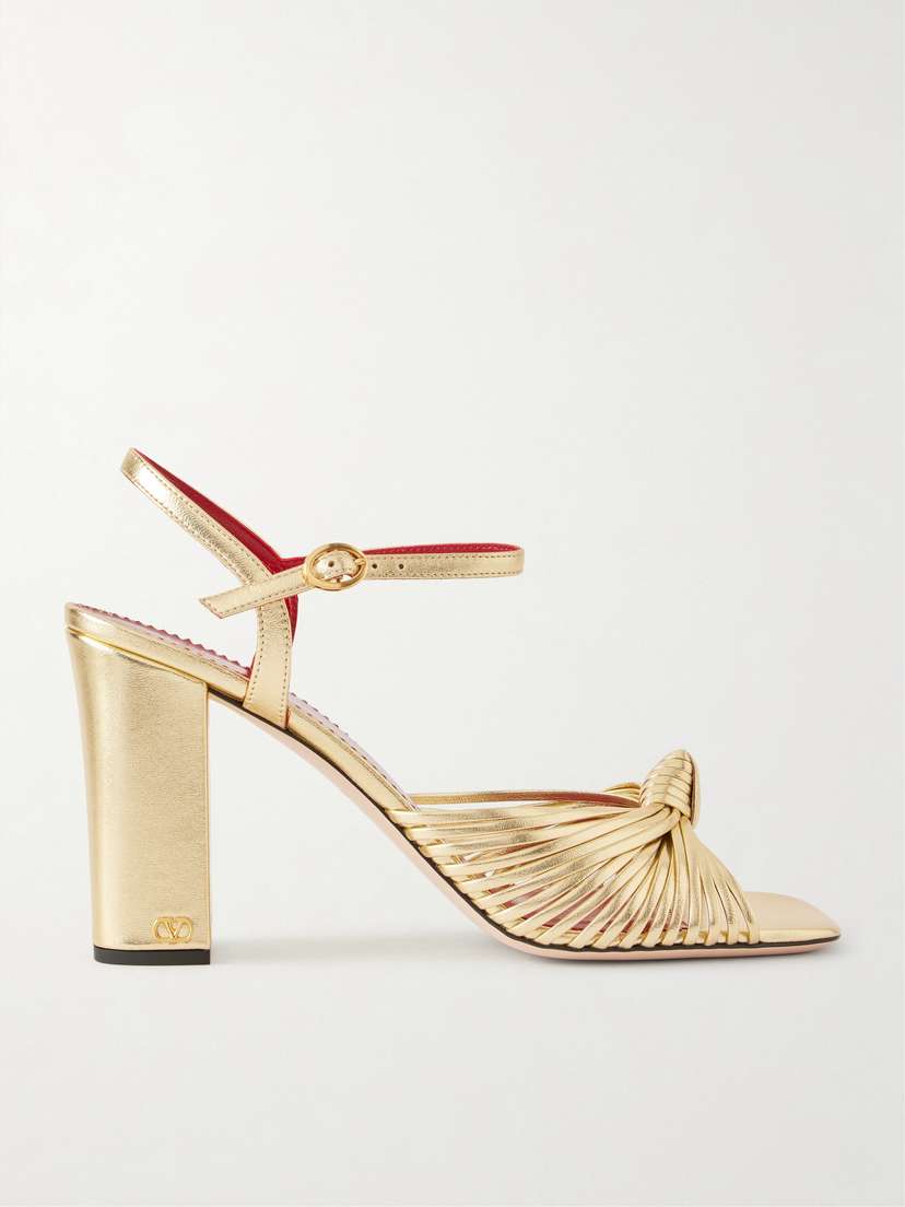 Valentino Garavani Annet 90 Knotted Metallic Leather Sandals