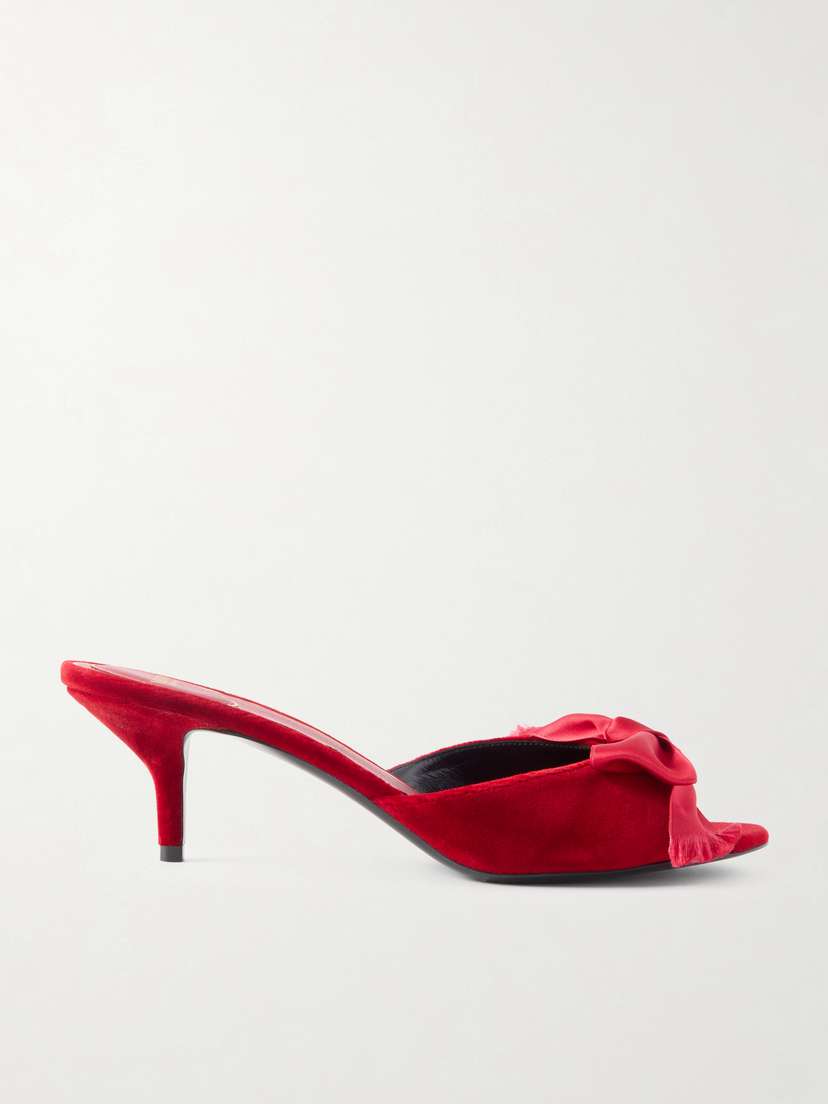 Valentino Garavani — Marie A 55 bow-detailed satin-trimmed velvet mules