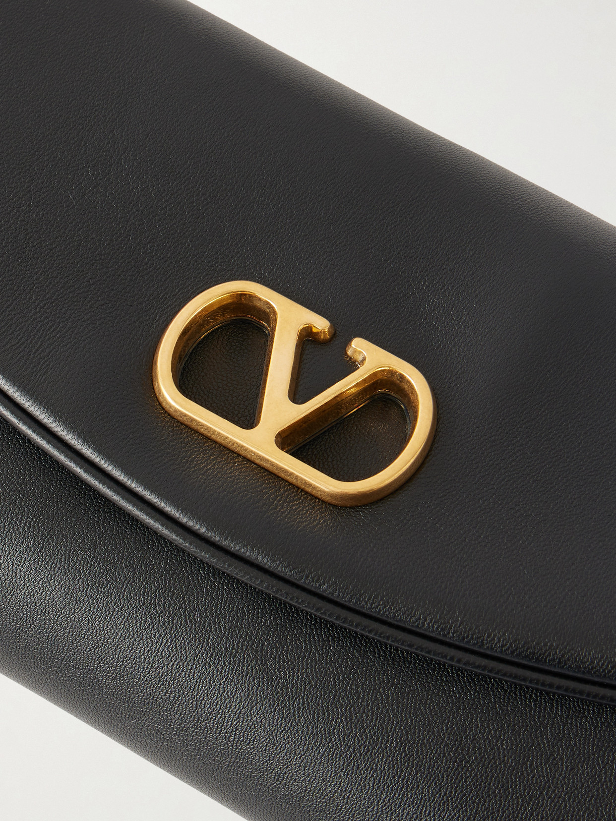 Valentino Devain Leather Shoulder Bag With Metal Vlogo Signature In Black