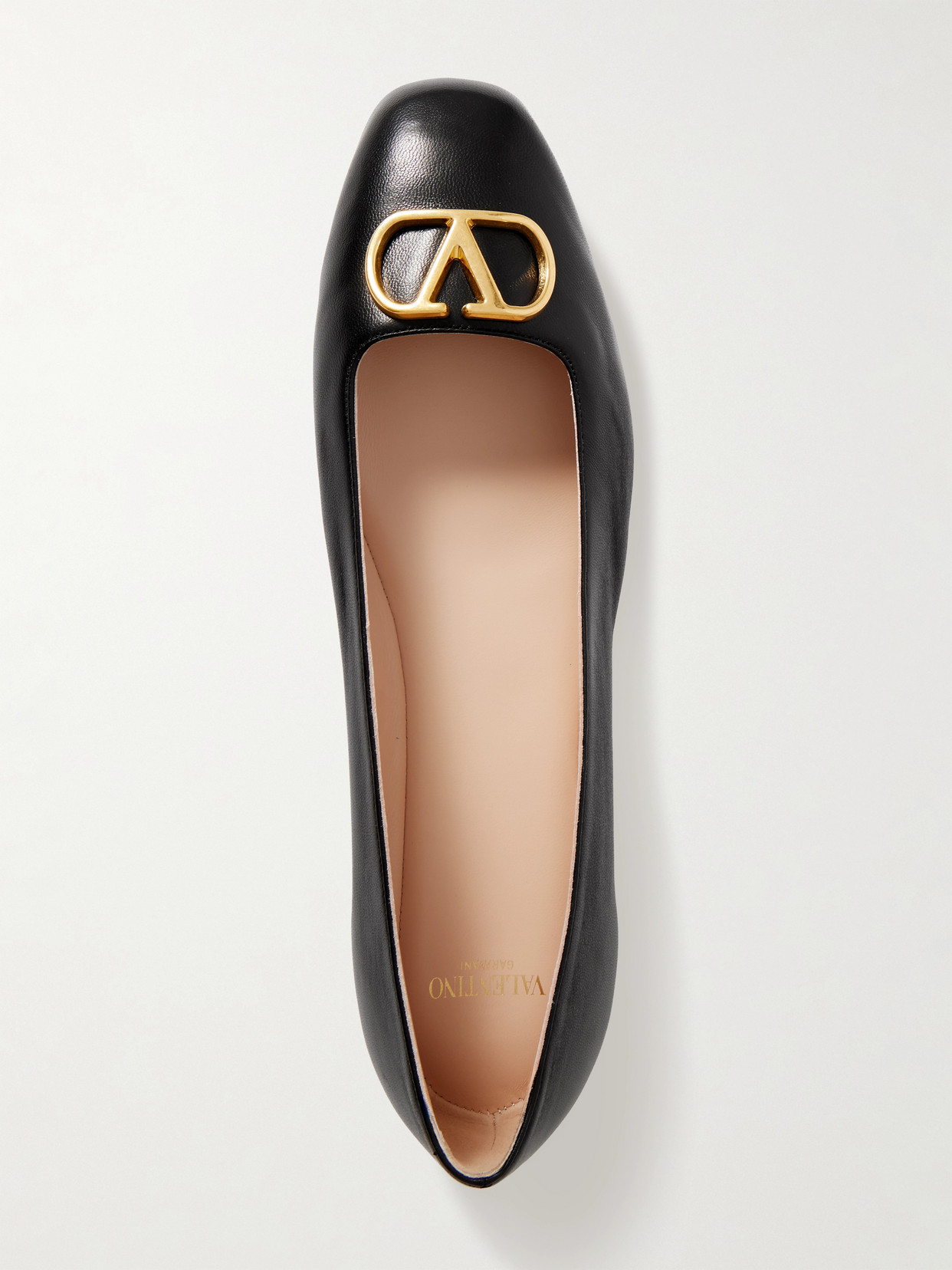 Valentino Garavani Black V Logo Signature Ballerina Flats In Nappa Leather In Multi