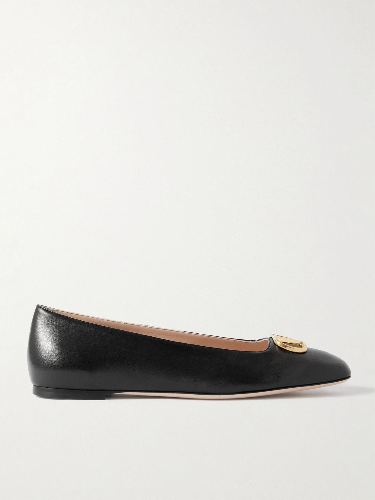 Valentino Garavani Black V Logo Signature Ballerina Flats In Nappa Leather In Multi