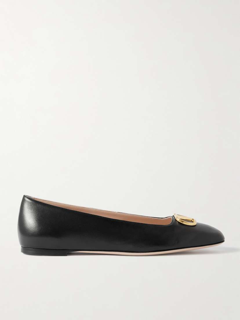 Valentino Garavani Vlogo Embellished Leather Ballet Flats