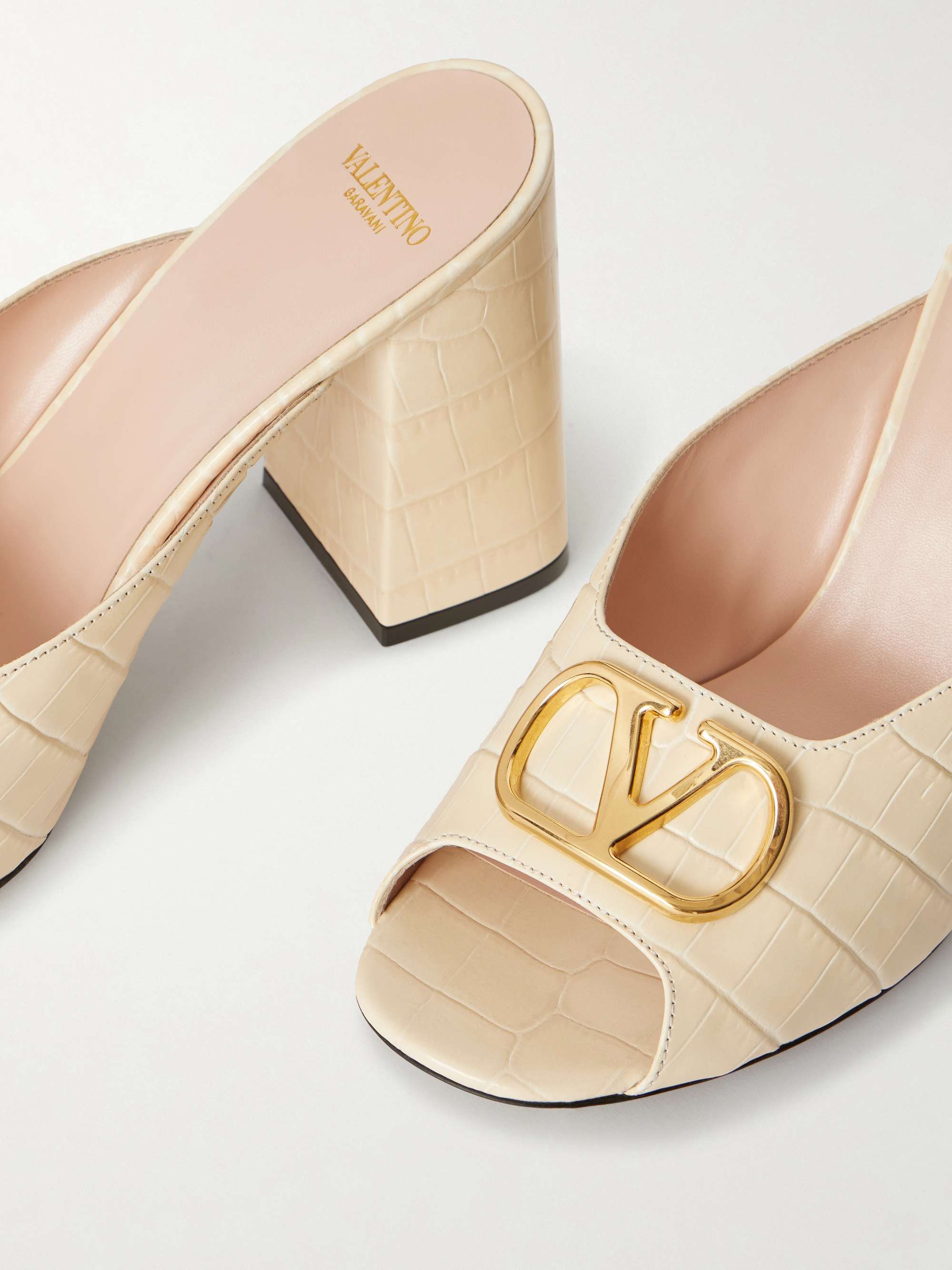 VALENTINO GARAVANI VLogo 95 embellished croc-effect leather mules