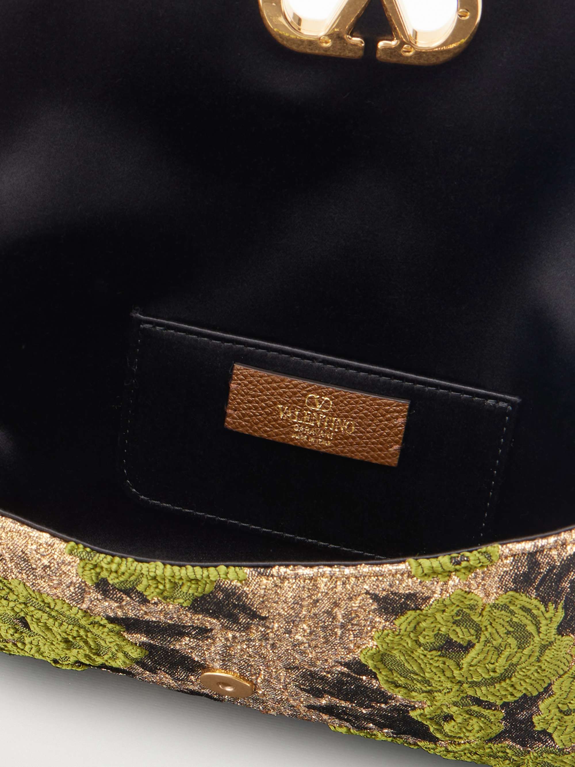 VALENTINO GARAVANI DeVain leather-trimmed metallic brocade