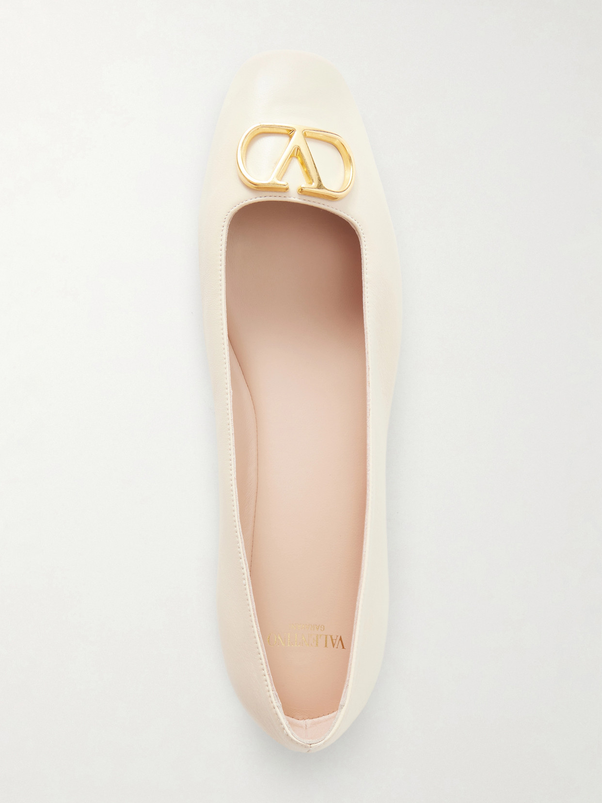 Valentino Garavani Vlogo White Lamb Leather Goat Leather Classic Ballet Flats In White