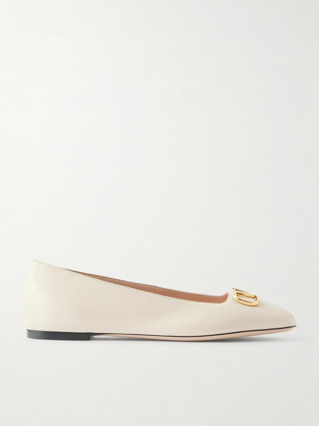 Valentino Garavani Vlogo White Lamb Leather Goat Leather Classic Ballet Flats In White