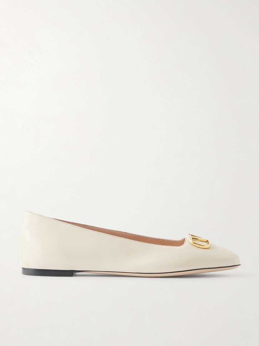 Valentino Garavani Vlogo Embellished Leather Ballet Flats