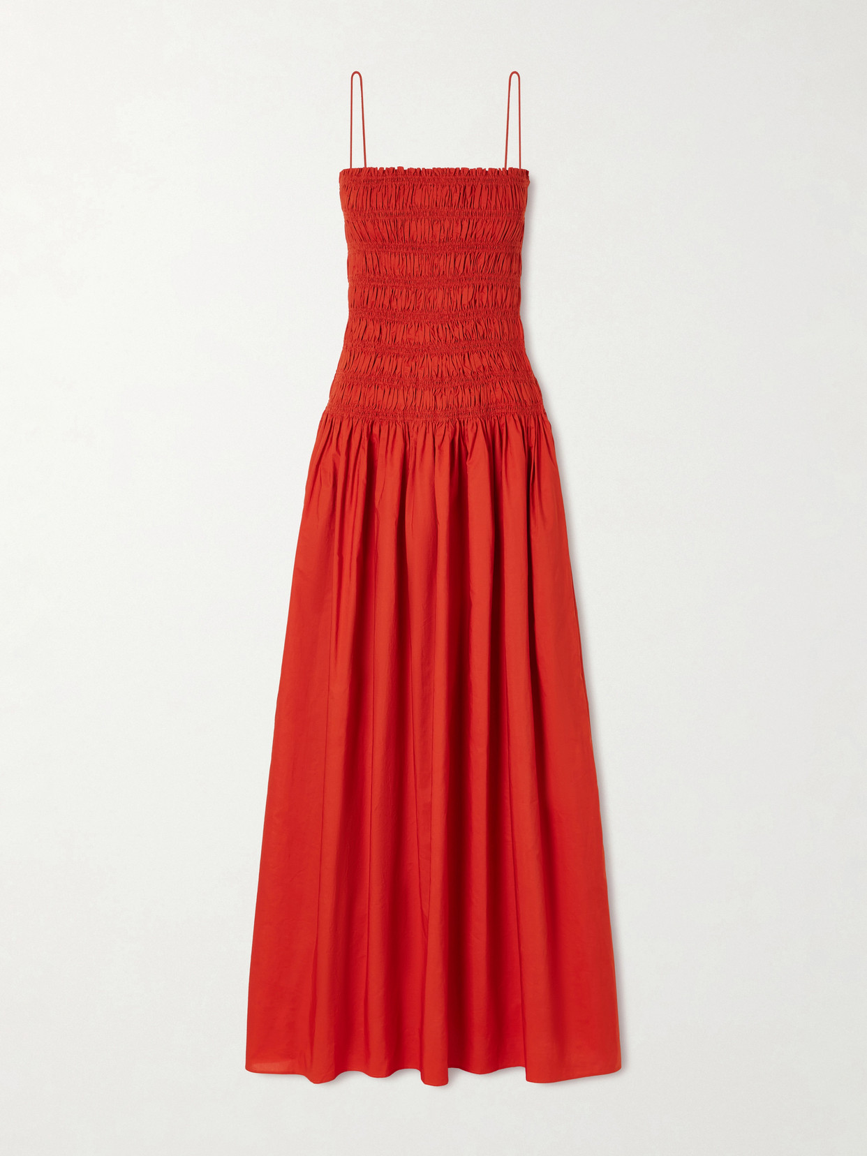 Matteau Shirred Organic Cotton-poplin Mini Dress In Red