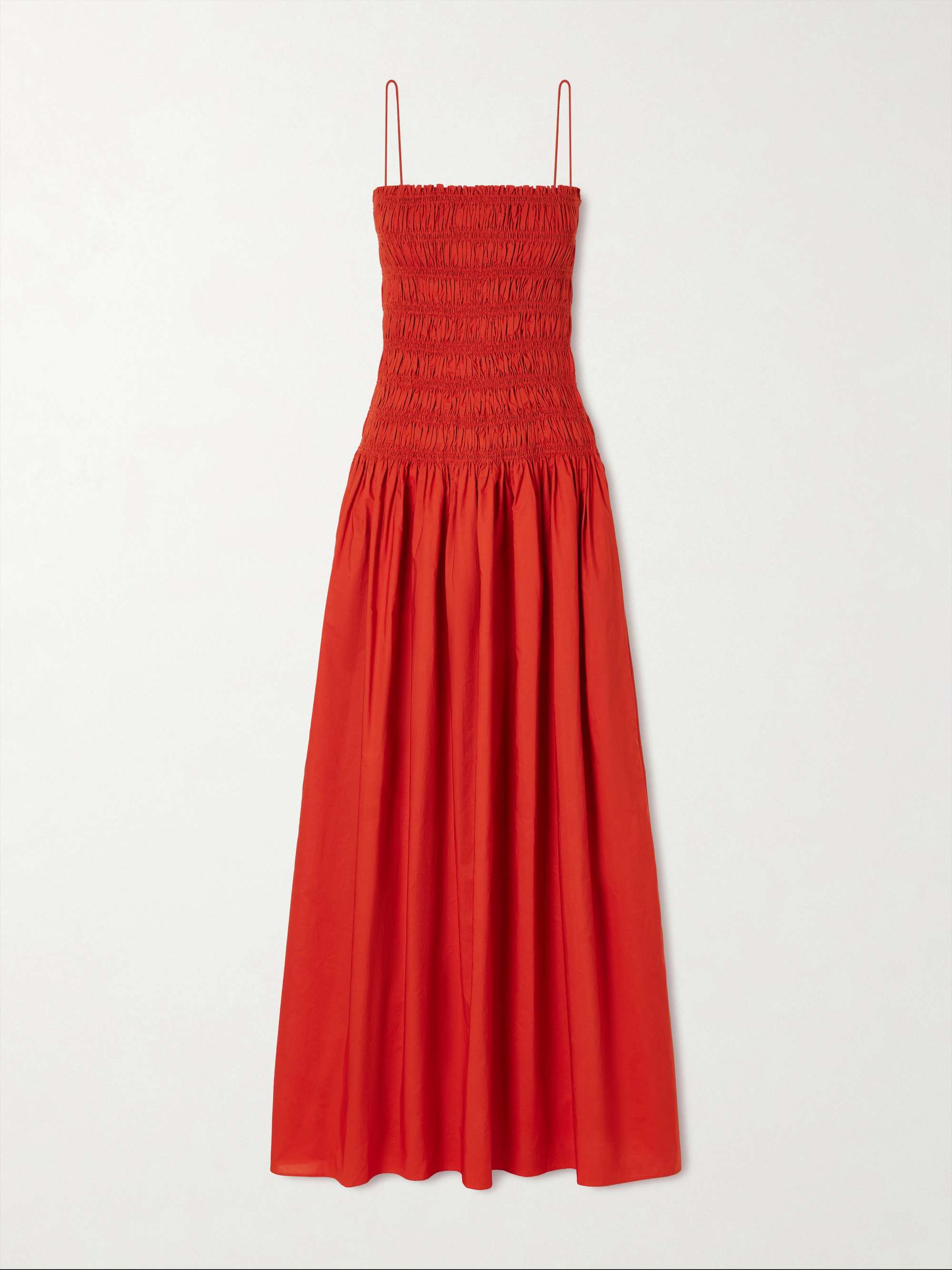 MATTEAU Shirred organic cotton and silk-blend poplin maxi dress