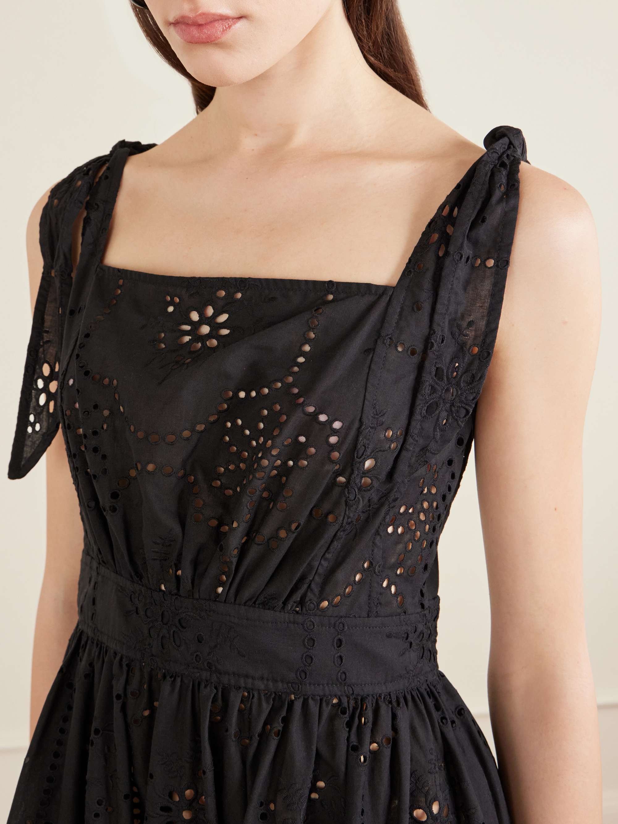 matteau broderie cotton midi dress Matteau Broderie Apron Broderie Anglaise Cotton Midi Dress - Women - Black Dresses