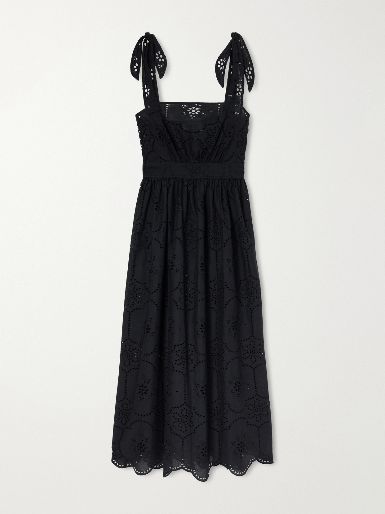 Matteau Broderie Apron Broderie Anglaise Cotton Midi Dress In Black