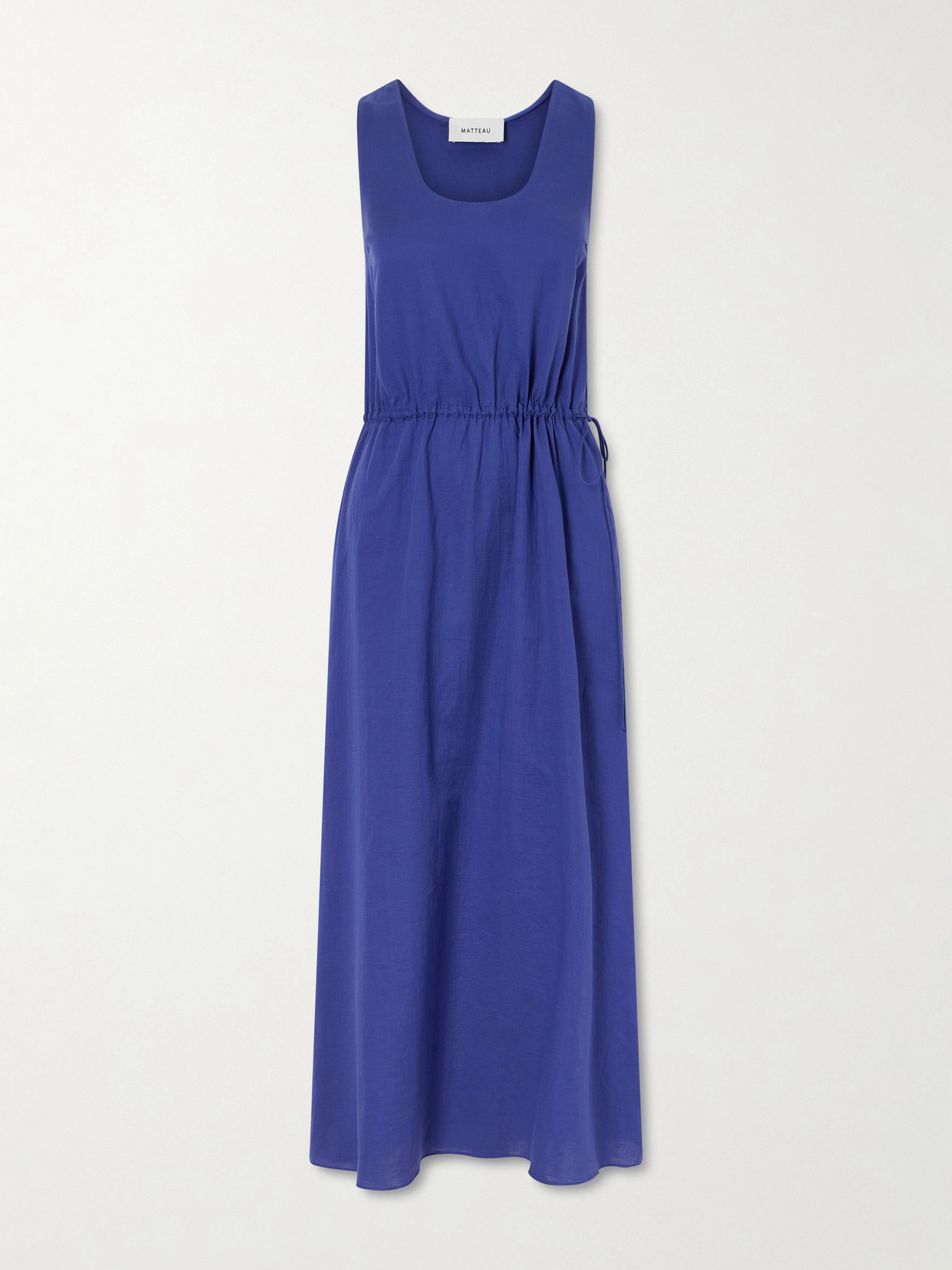 Matteau Tie-detailed Gathered Cotton Midi Dress In Blue