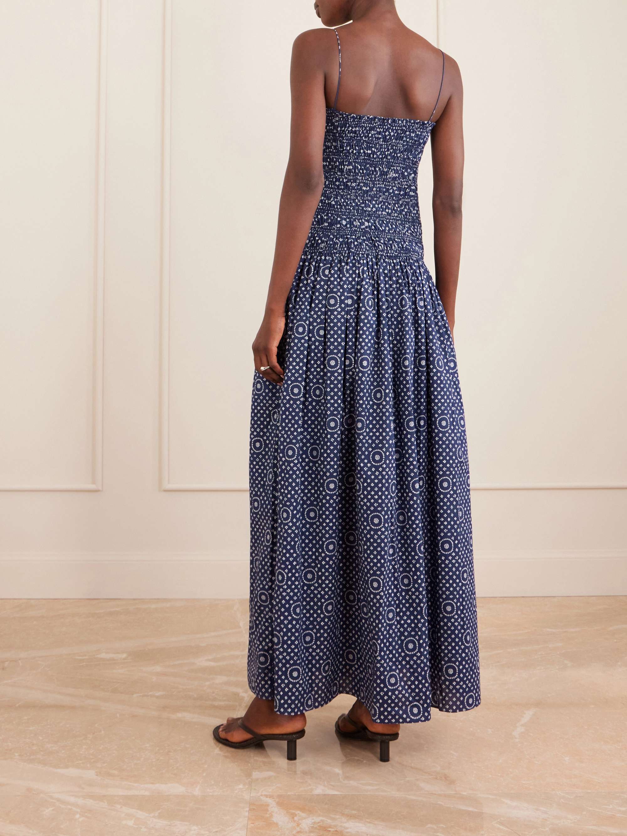 MATTEAU Shirred organic cotton and silk-blend poplin maxi dress