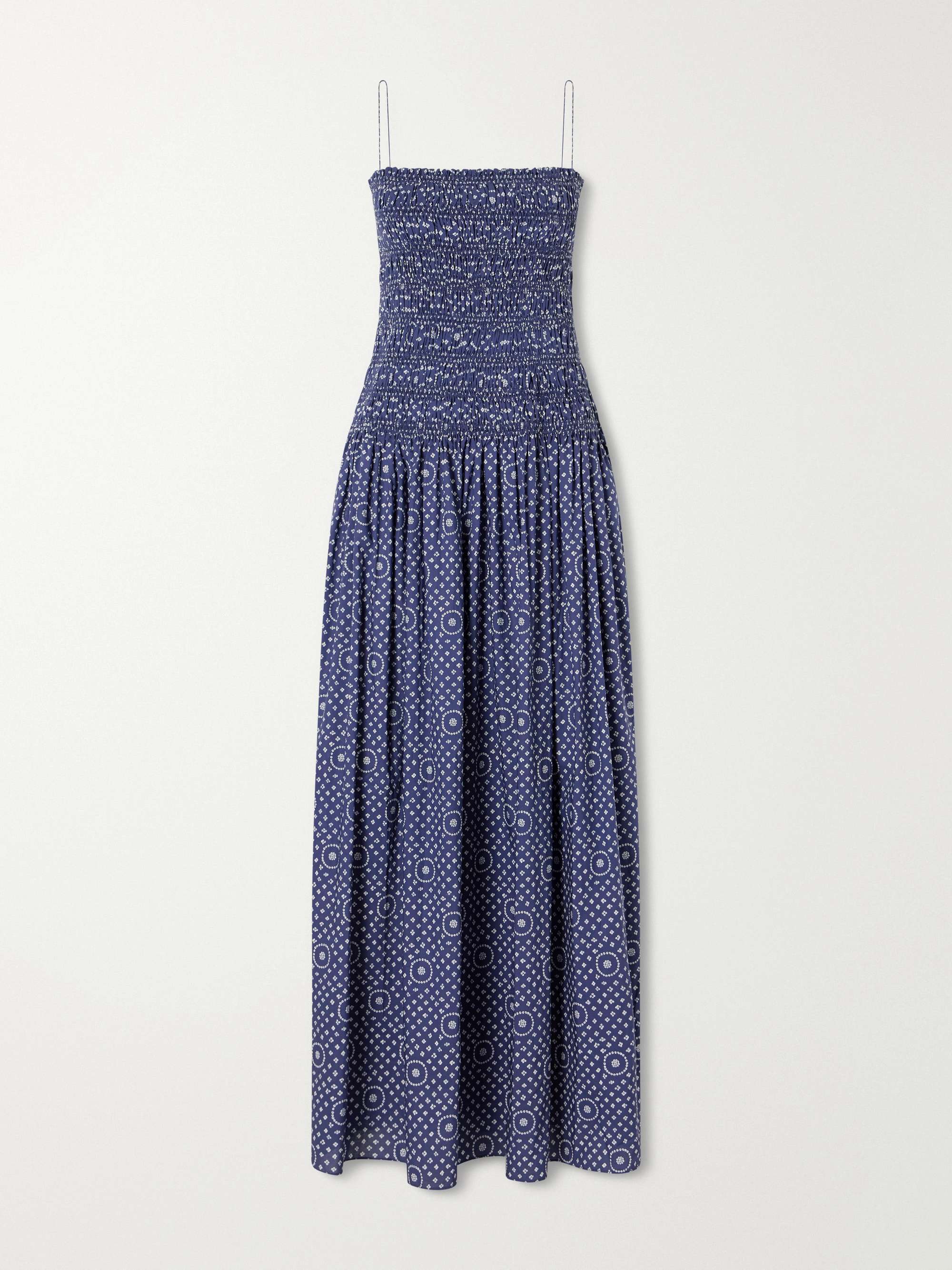 MATTEAU Shirred organic cotton and silk-blend poplin maxi dress