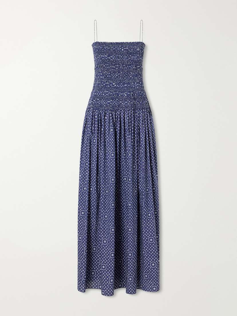 Matteau Shirred Printed Cotton Midi Dress