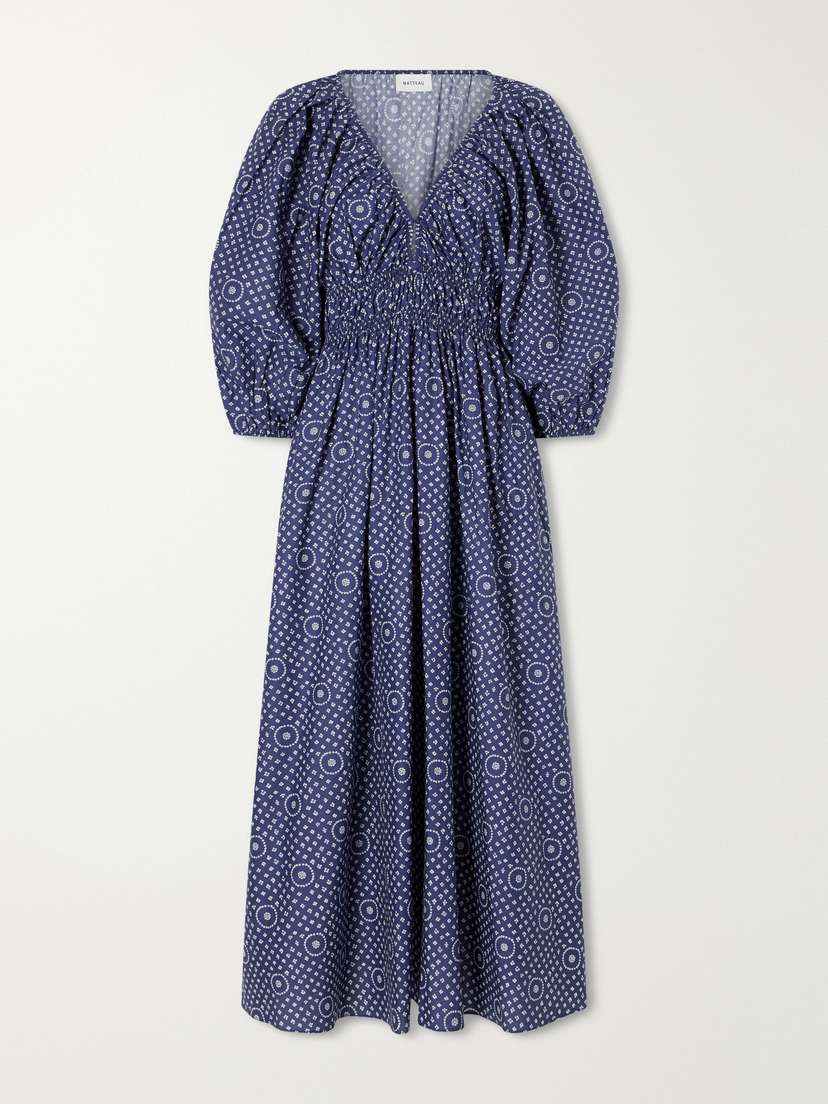 Matteau Shirred Paisley-print Organic Cotton Midi Dress