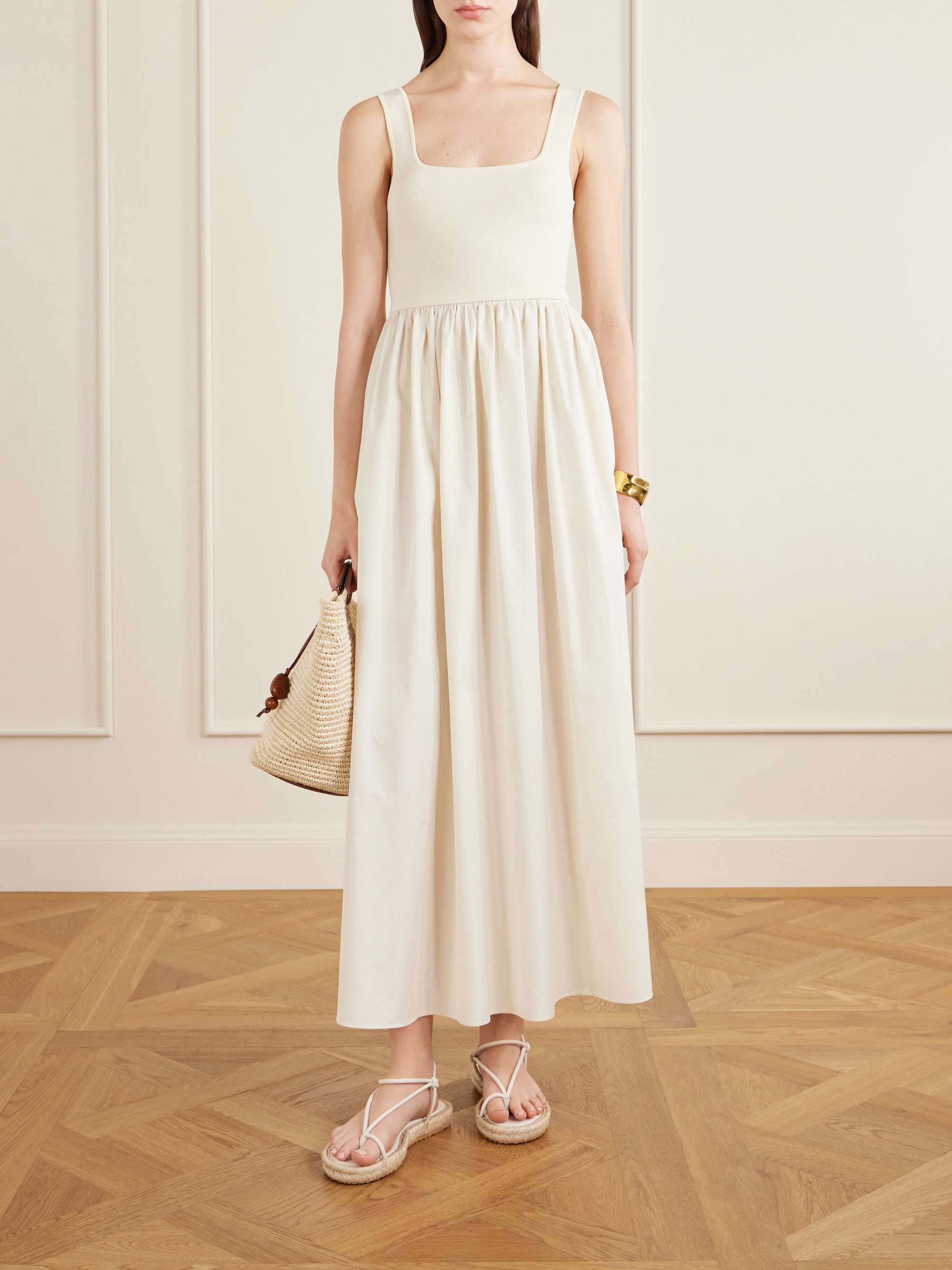 MATTEAU + NET SUSTAIN cotton-poplin and stretch-knit maxi dress