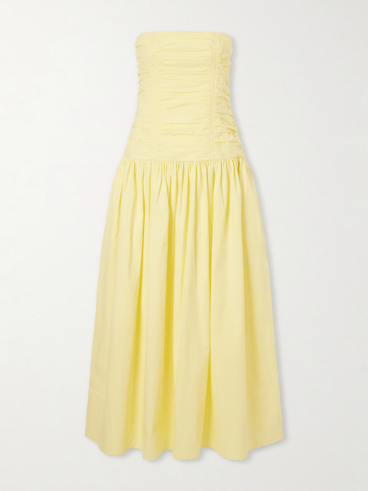 Matteau Strapless Ruched Organic Cotton-poplin Midi Dress In Multi