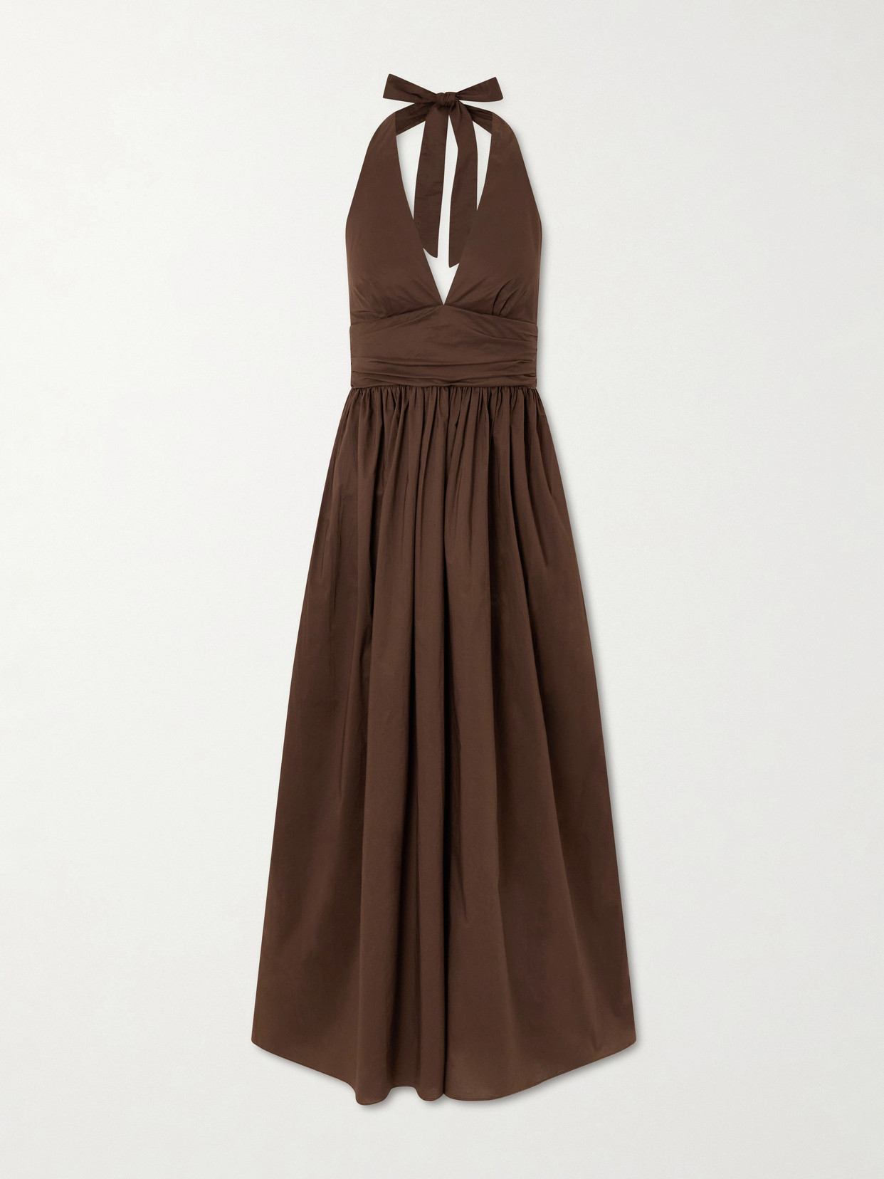 Matteau - Gathered Organic Cotton-poplin Halterneck Maxi Dress - Brown