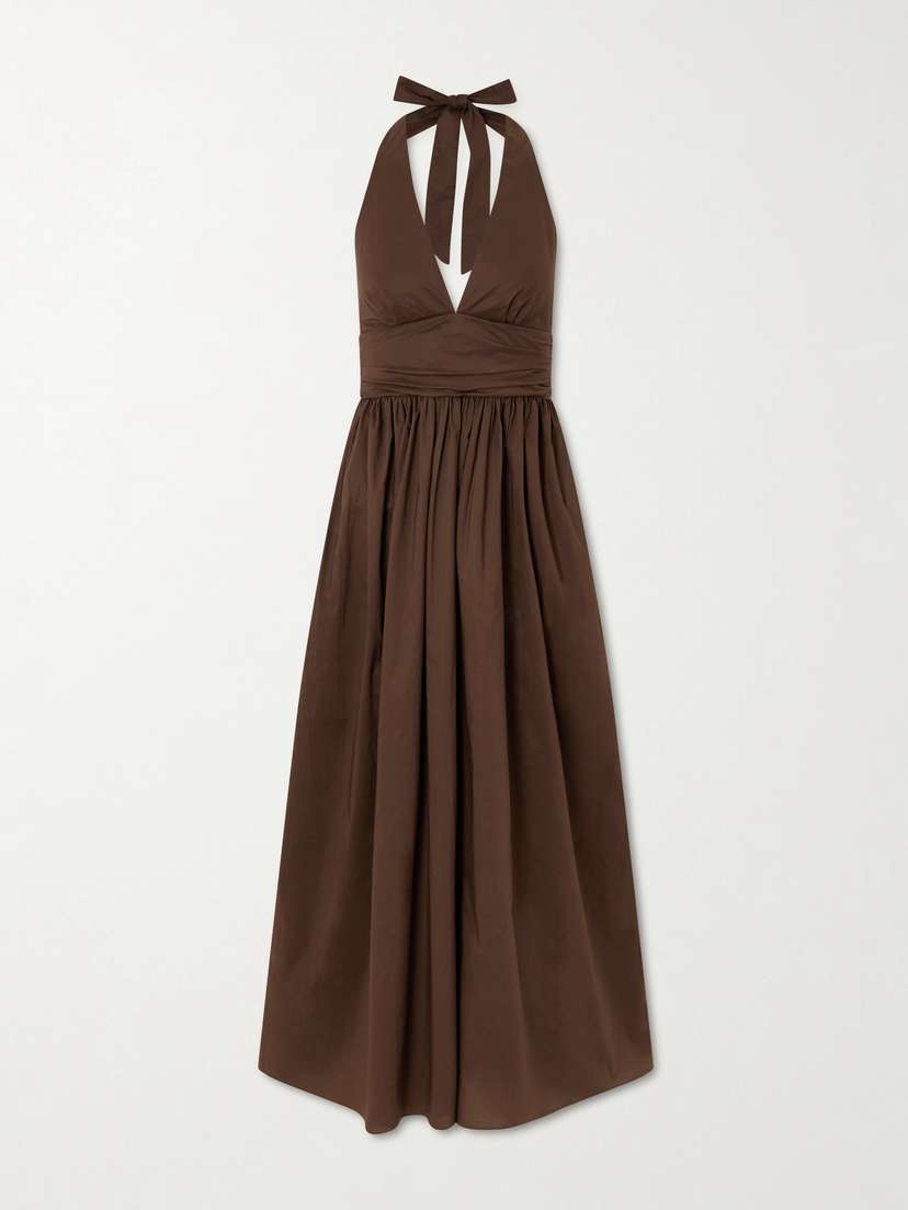 Matteau Gathered Organic Cotton-poplin Halterneck Maxi Dress