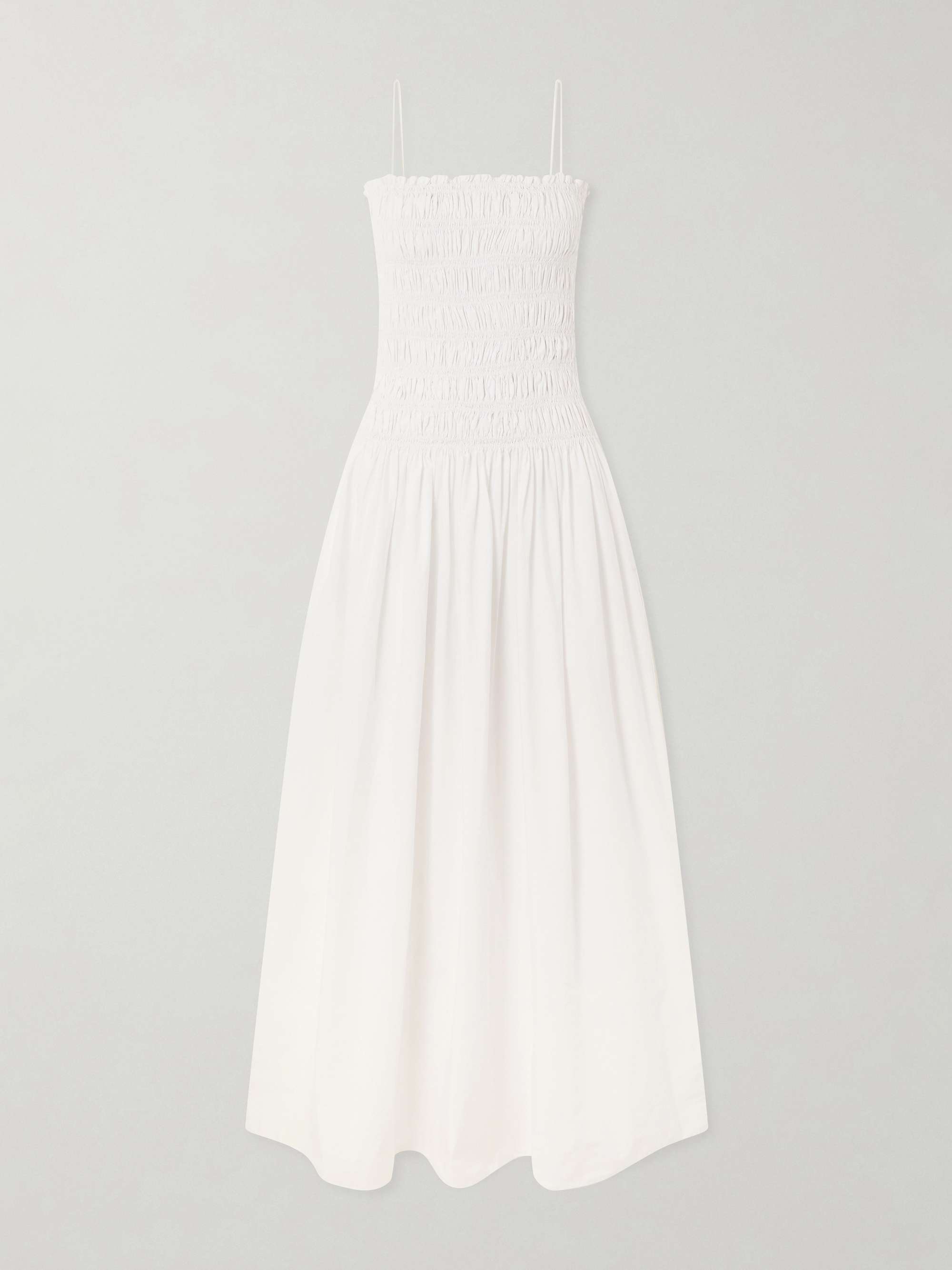 MATTEAU Shirred organic cotton and silk-blend poplin maxi dress