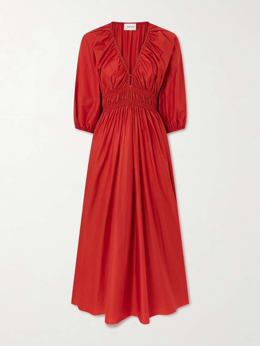 Matteau Shirred Organic Cotton-poplin Maxi Dress