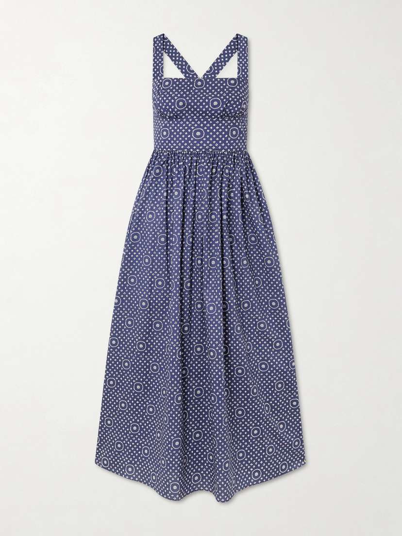 Matteau Gathered Printed Organic Cotton Midi Dress
