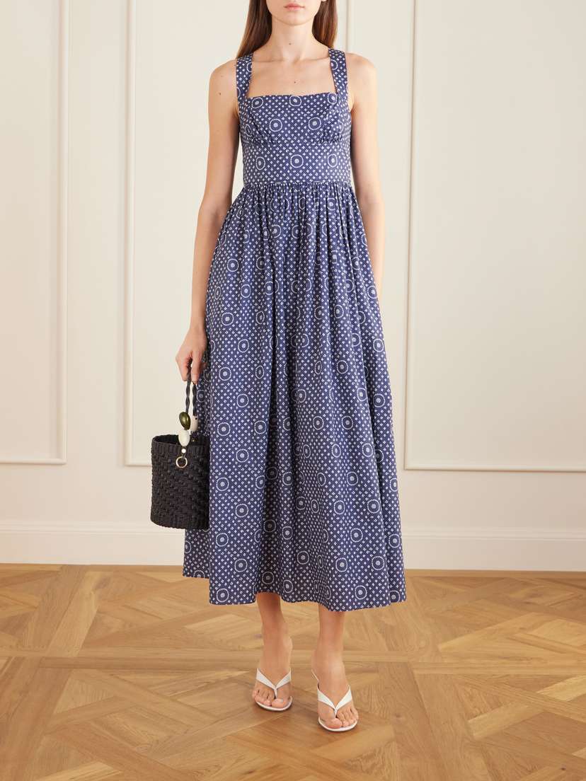 Matteau Gathered Printed Organic Cotton Midi Dress | Thumbnail 2 Matteau Gathered Printed Organic Cotton Midi Dress | Thumbnail 2