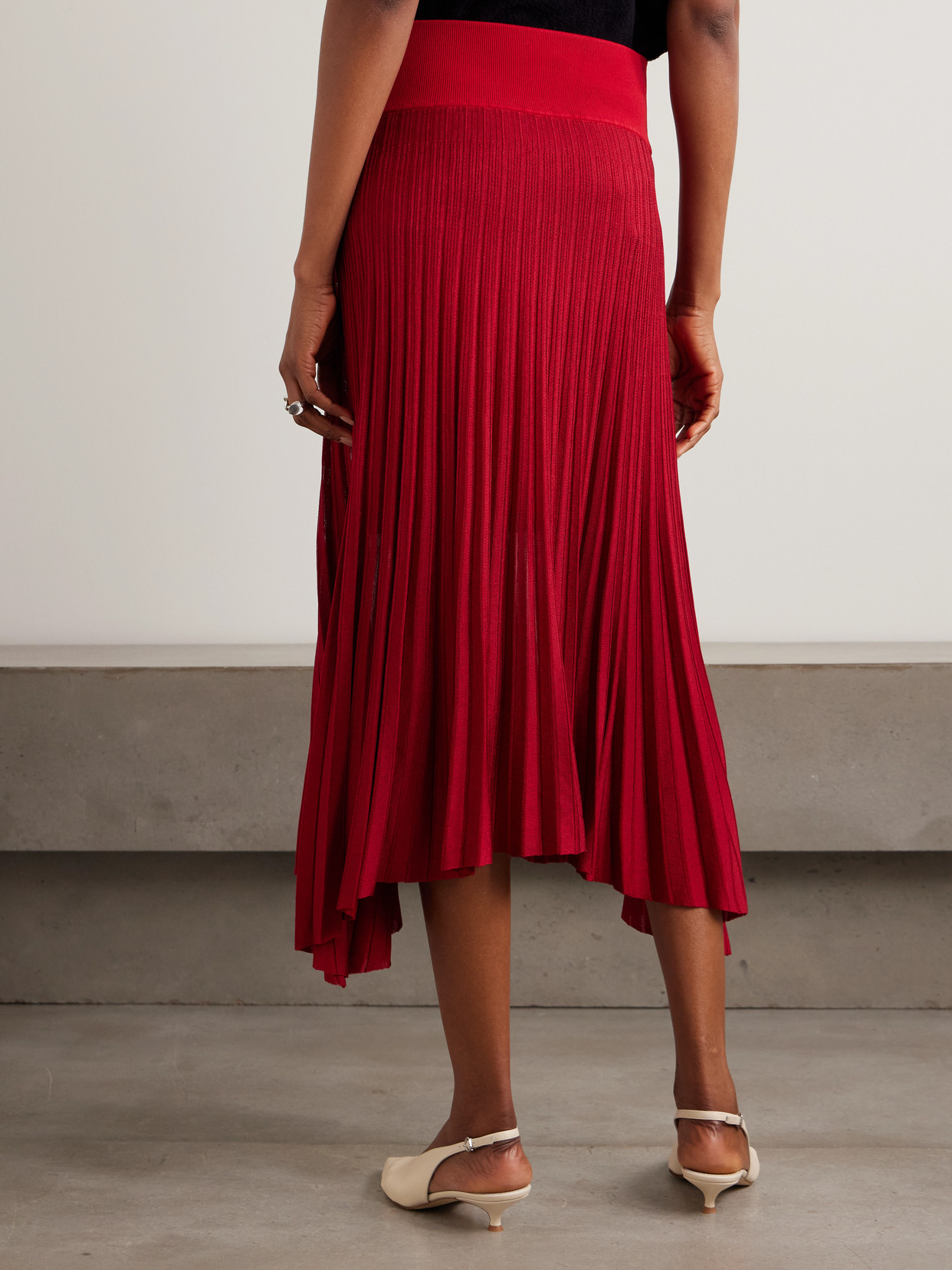 Asymmetric Plissé Cotton Midi