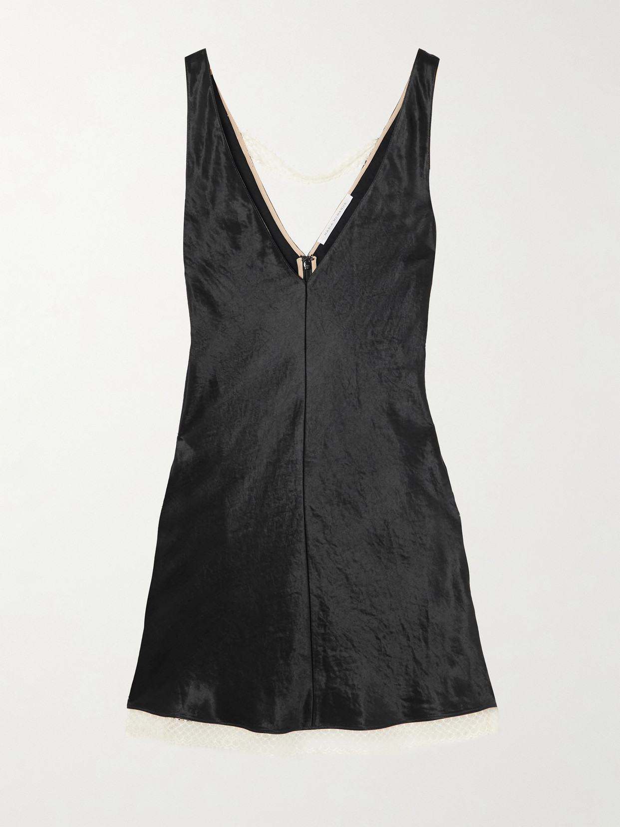 Maria Mcmanus Scalloped Lace-trimmed Hammered-satin Mini Dress In Black