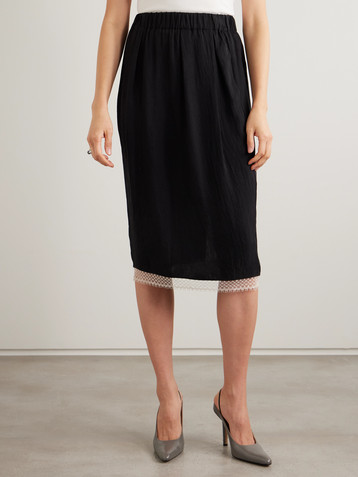 MARIA MCMANUS Tulip lace-trimmed satin midi skirt