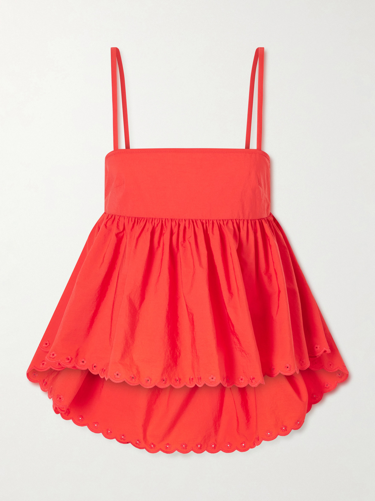 Cecilie Bahnsen Selena Broderie Anglaise-trimmed Cotton-blend Top In Red