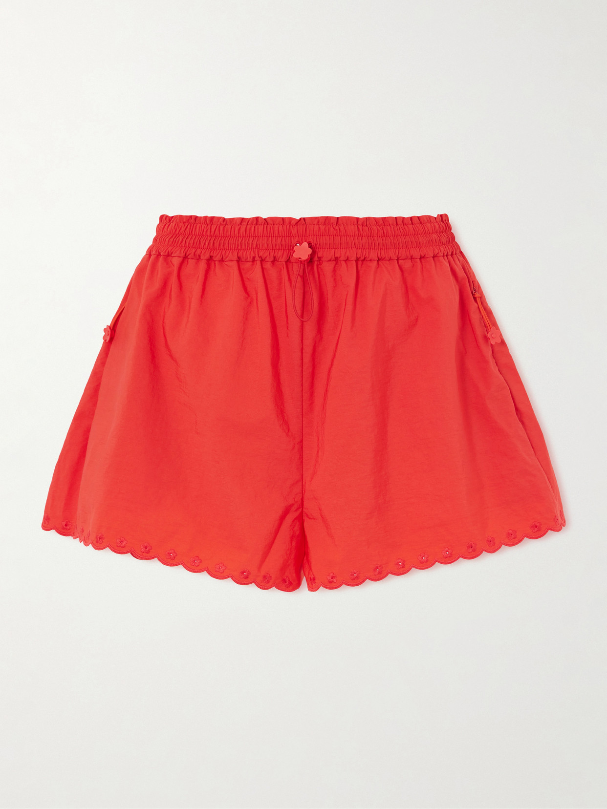 Cecilie Bahnsen Blossom Broderie Anglaise-trimmed Cotton-blend Taffeta Shorts In Red