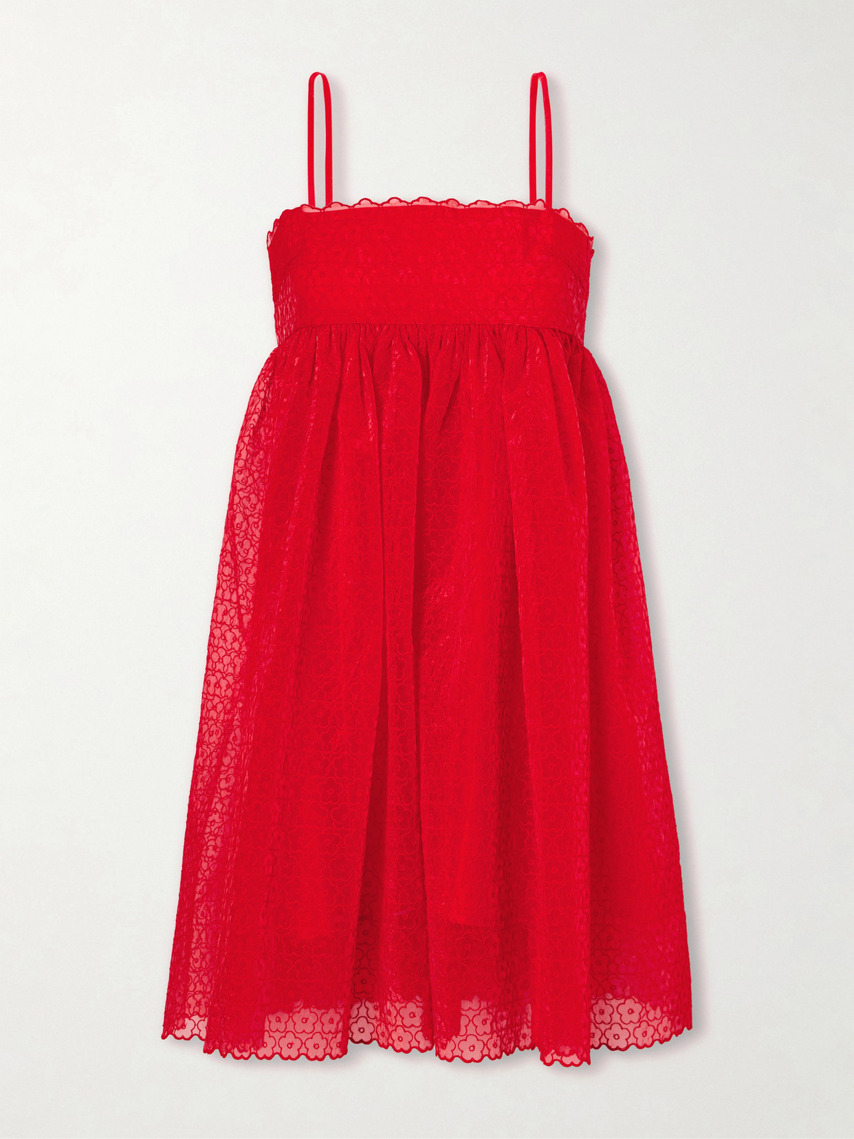 Cecilie Bahnsen Embroidered Tulle Mini Dress In Red