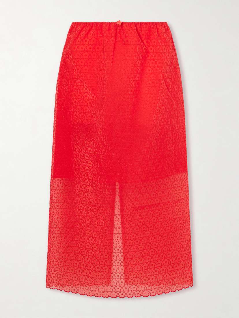 Cecilie Bahnsen Embroidered Tulle Midi Skirt