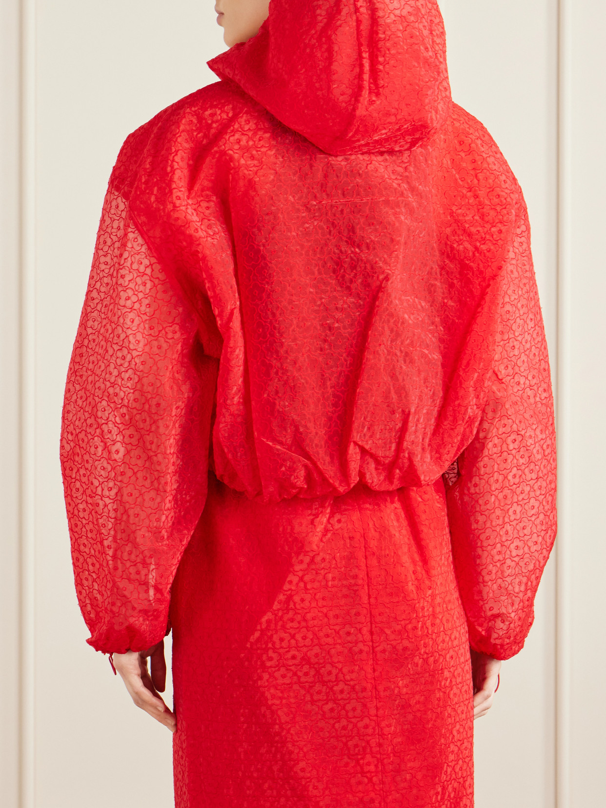 Cecilie Bahnsen Aisha Windflower Embroidered Sheer Organza Jacket In Red