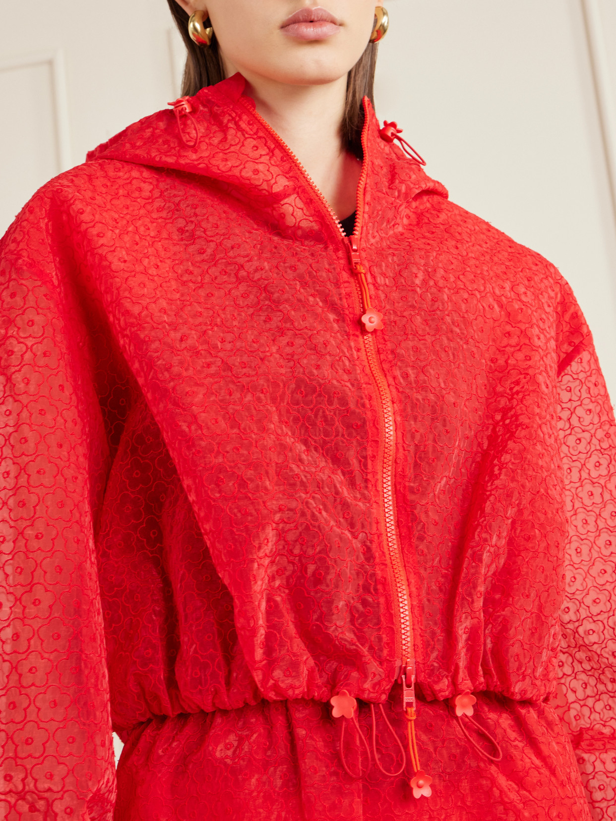 Cecilie Bahnsen Aisha Windflower Embroidered Sheer Organza Jacket In Red