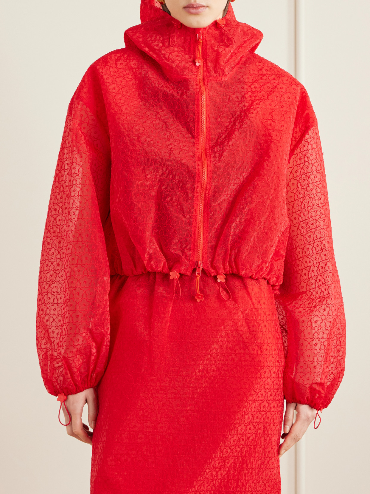 Cecilie Bahnsen Aisha Windflower Embroidered Sheer Organza Jacket In Red