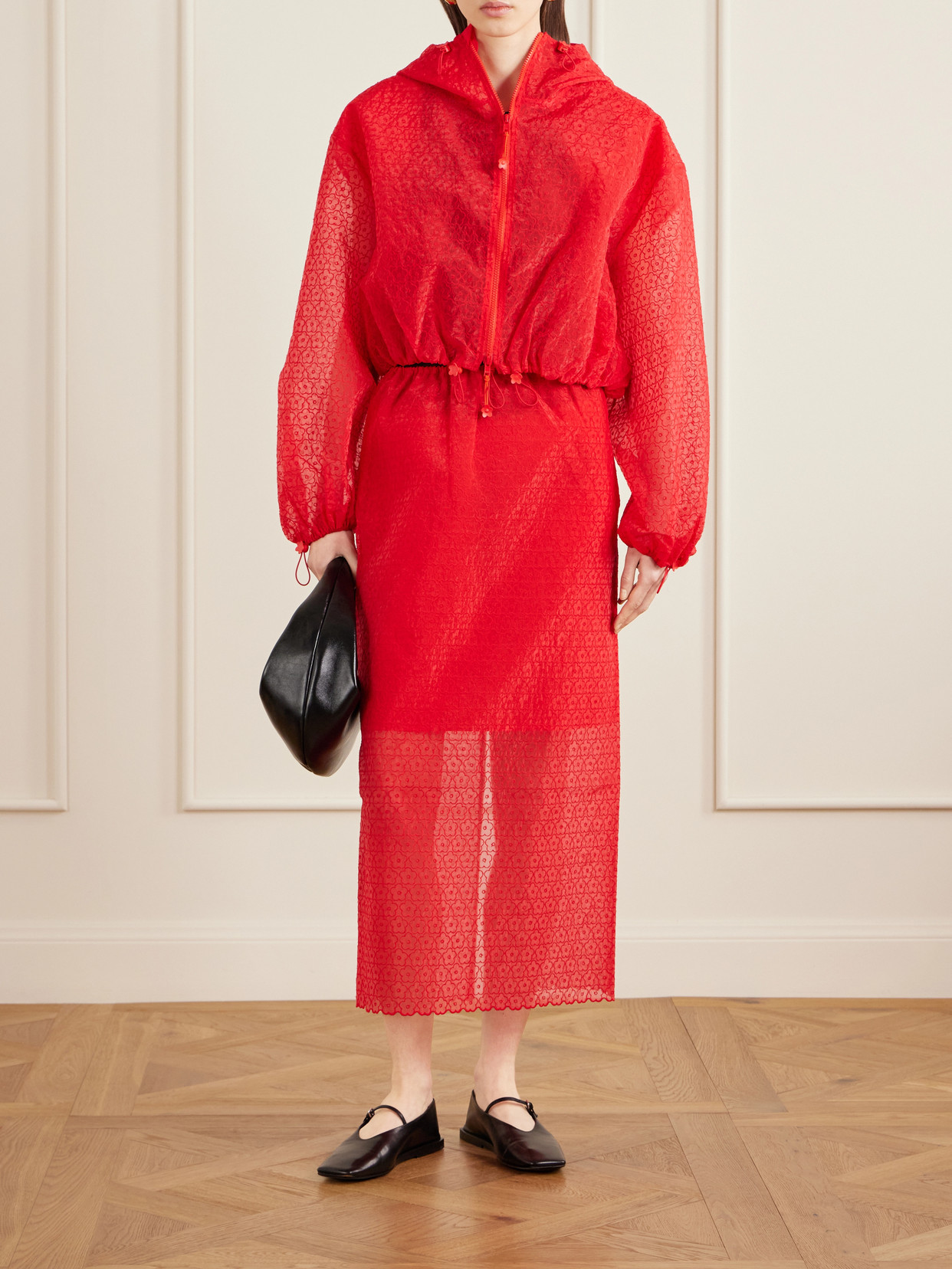 Cecilie Bahnsen Aisha Windflower Embroidered Sheer Organza Jacket In Red