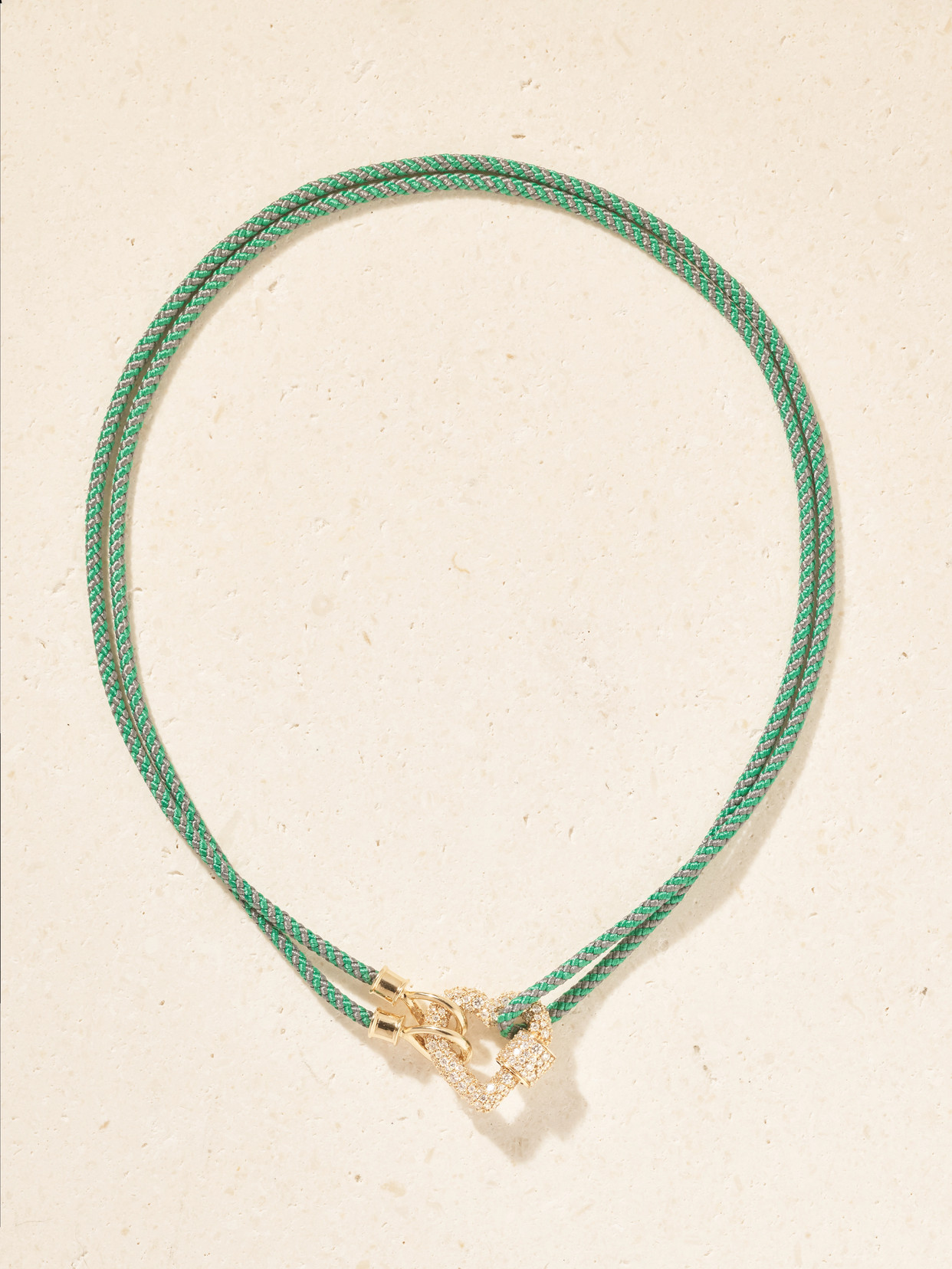 Marla Aaron 14-karat Gold, Diamond And Cord Necklace In Green
