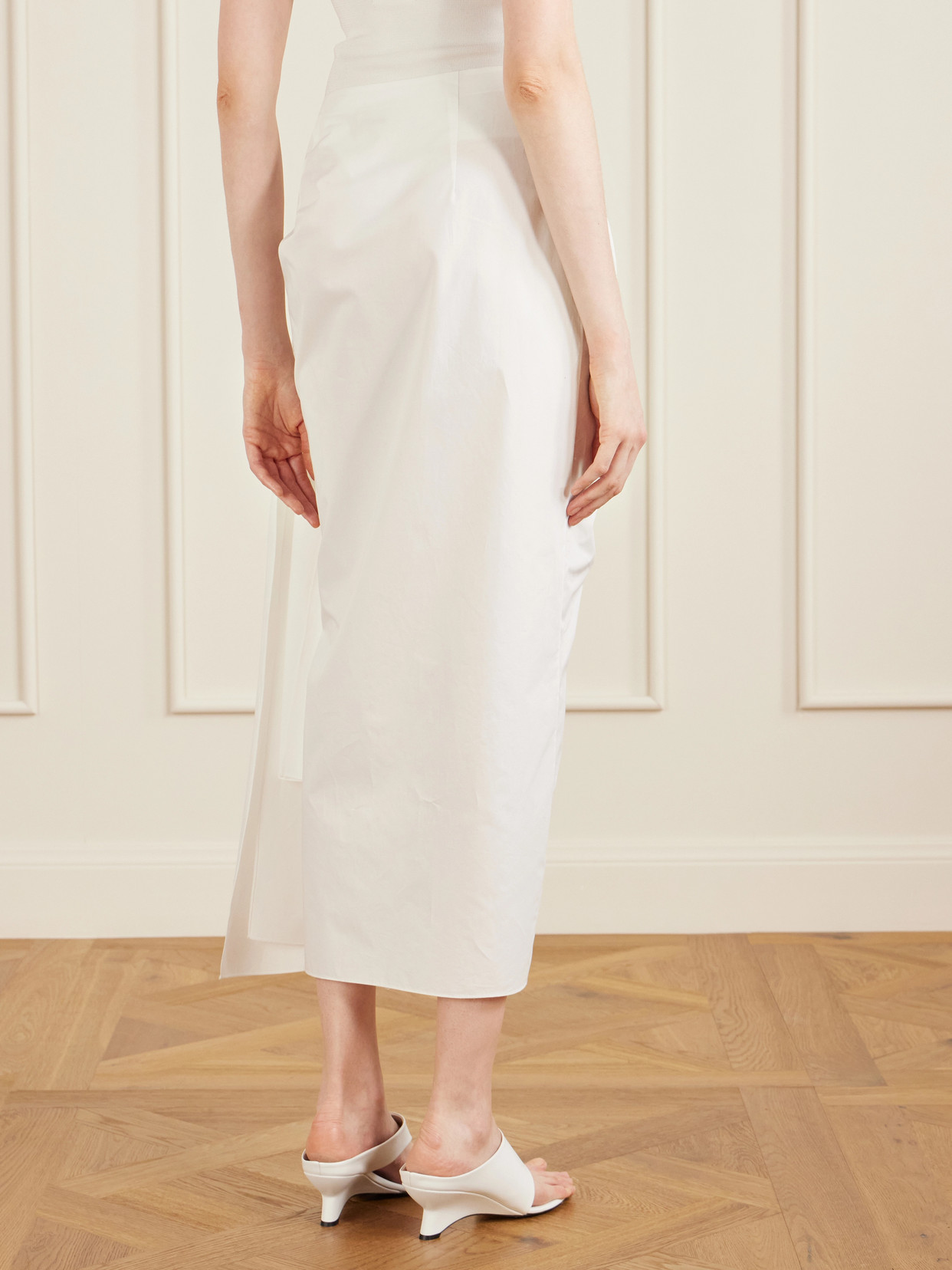 Shay Tie-Detailed Draped Cotton-Poplin Wrap Midi