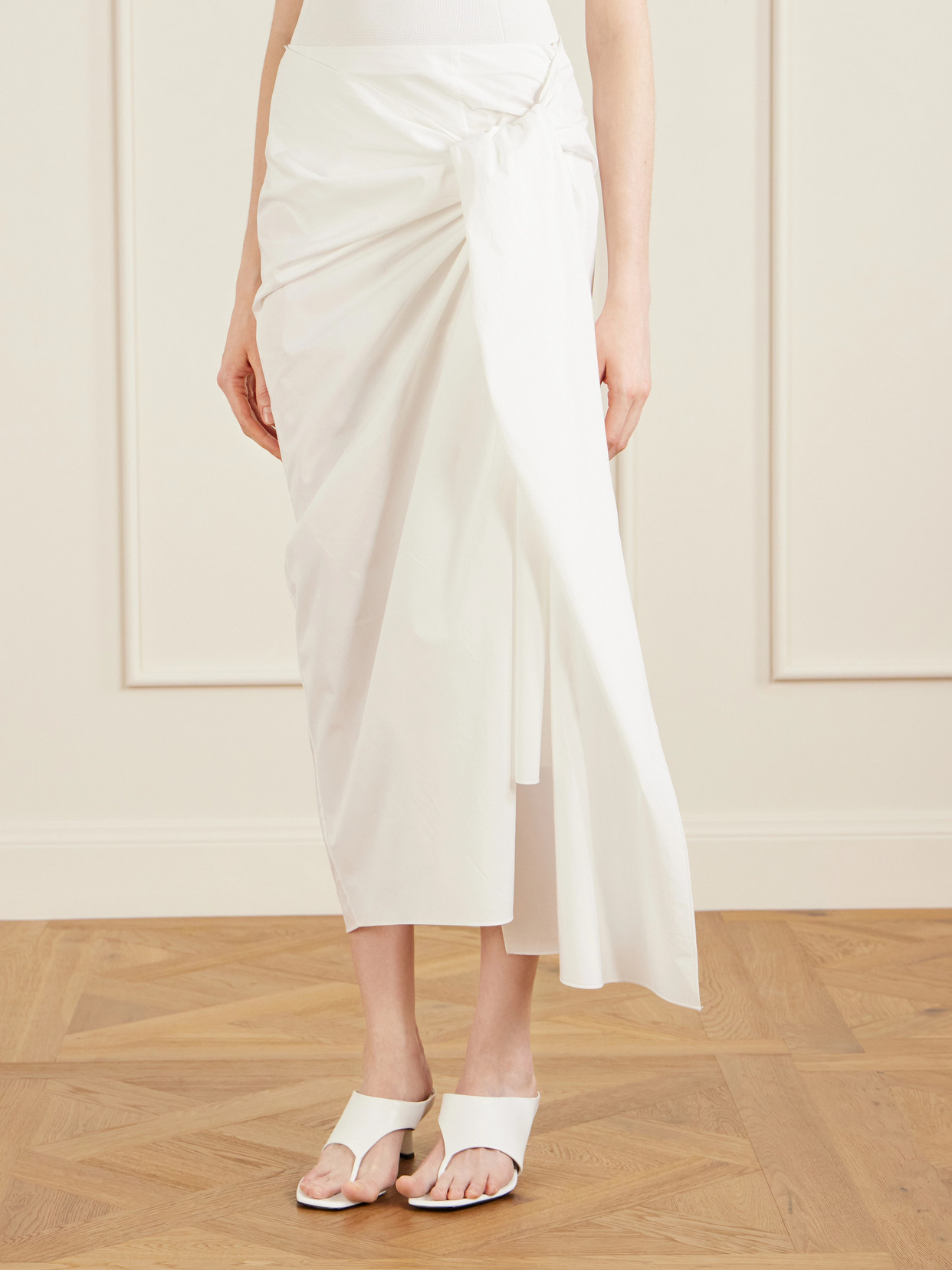 Shay Tie-Detailed Draped Cotton-Poplin Wrap Midi