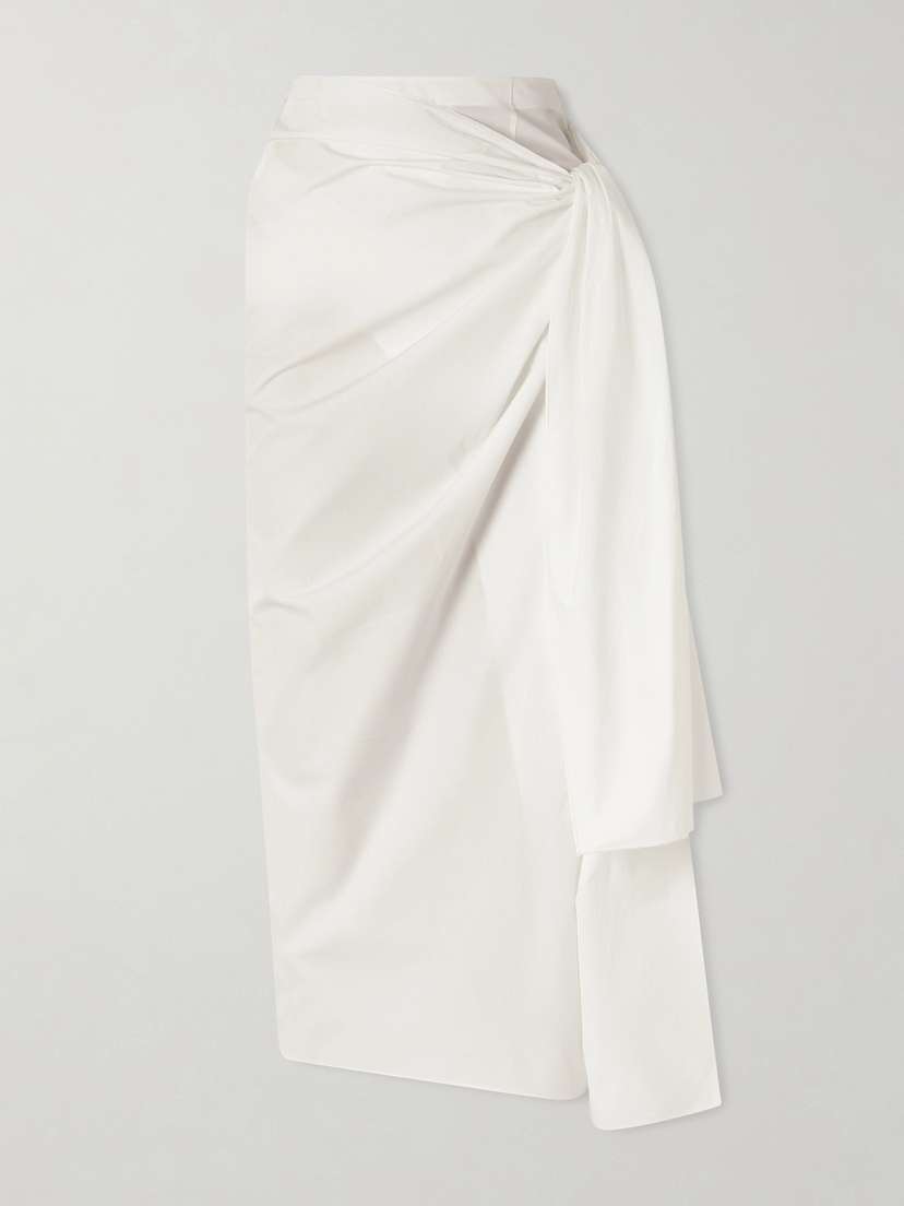 Khaite Shay Tie-detailed Draped Cotton-poplin Wrap Midi Skirt