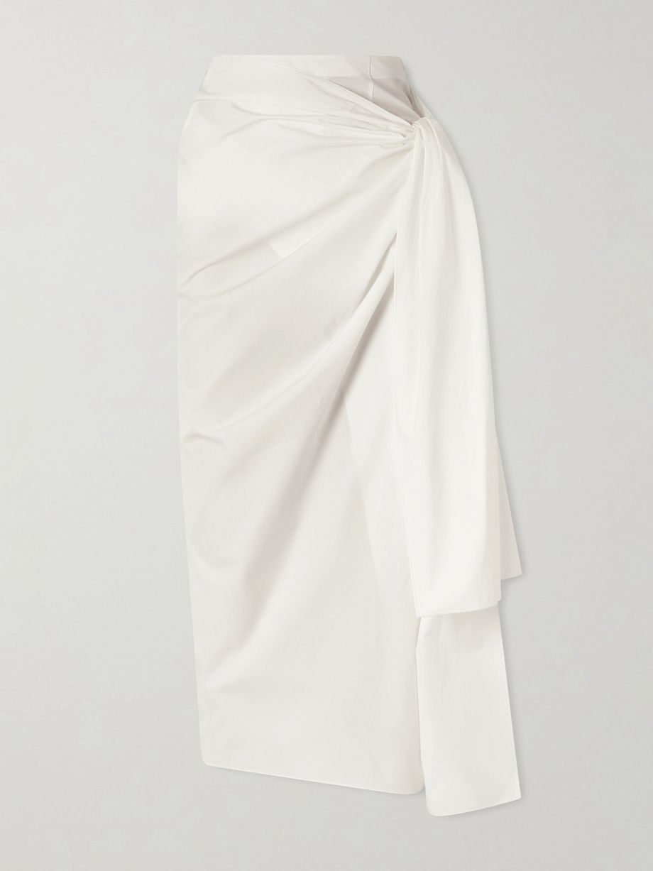 Shay tie-detailed draped cotton-poplin wrap midi skirt