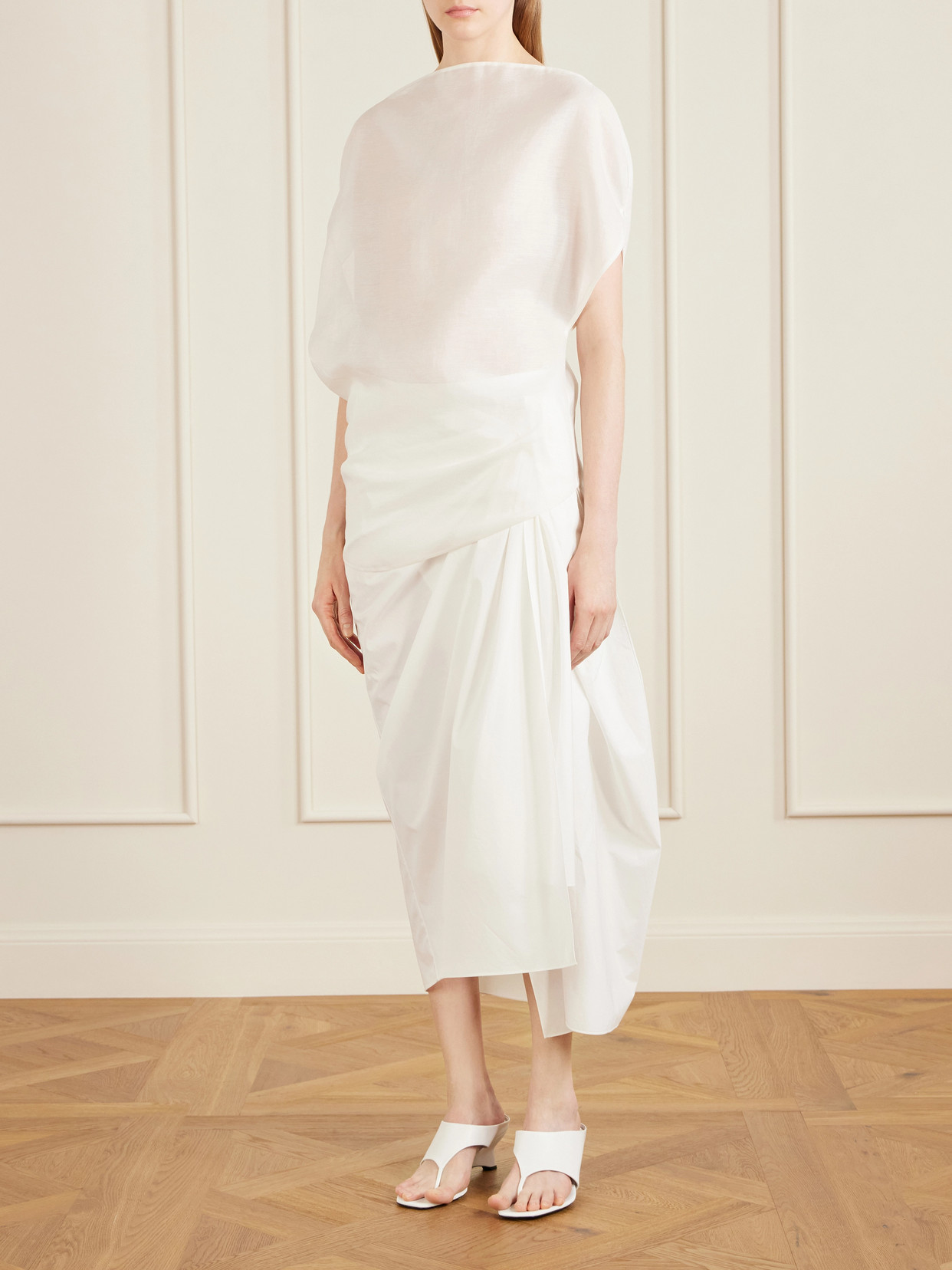 Shay Tie-Detailed Draped Cotton-Poplin Wrap Midi